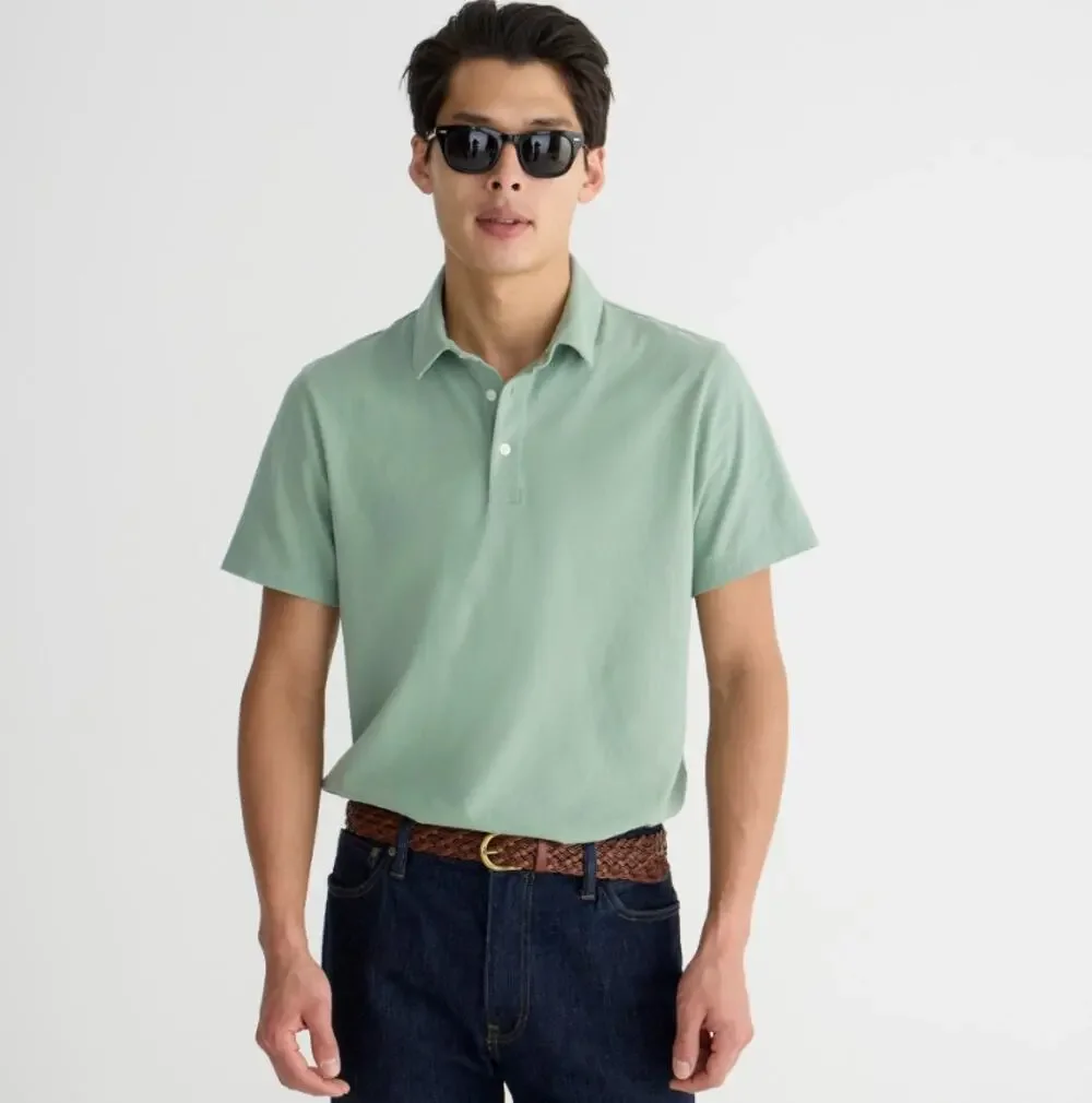 J.Crew Sueded Jersey Cotton Polo Shirt Mens M Tall Green Short Sleeve Pullover